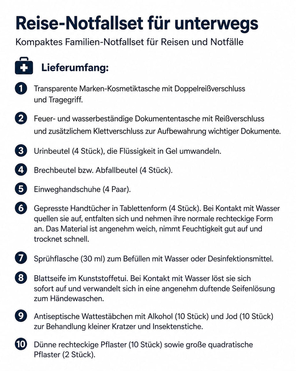 CLUBOK Familien-Reise-Notfallset... Einweghandschuhe und Komprimierte Handtücher, Feuer- und wasserbeständige Dokumententasche, Pflaster, Sprühflasche und Seifenblätter, Urinbeutel und Brechbeutel, Wattestäbchen mit Alkohol und Jod