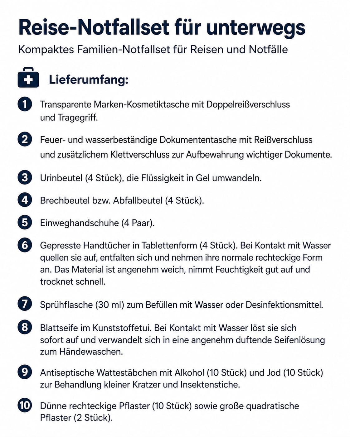 CLUBOK Familien-Reise-Notfallset... Einweghandschuhe und Komprimierte Handtücher, Feuer- und wasserbeständige Dokumententasche, Pflaster, Sprühflasche und Seifenblätter, Urinbeutel und Brechbeutel, Wattestäbchen mit Alkohol und Jod