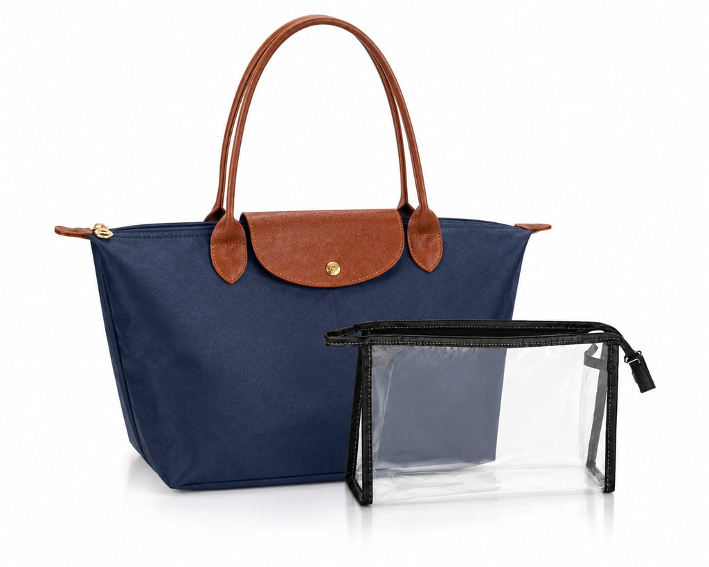 1 Shopper Tasche + 1 Transparente Kosmetiktasche, Damen Taschen Set, Wasserabweisende Schultertasche, Große Handtasche für Alltag, Büro, Reisen, Strand, Einkauf & Urlaub
