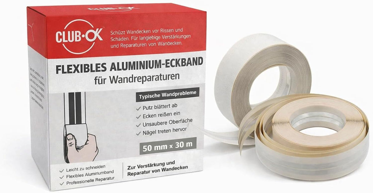 Aluminium Eckband 30 m x 50 mm - Kantenschutzband und Fugenband für Trockenbau und Wandreparatur lnnen- und Außenecken - Flexibles Metallband mit Aluminiumstreifen
