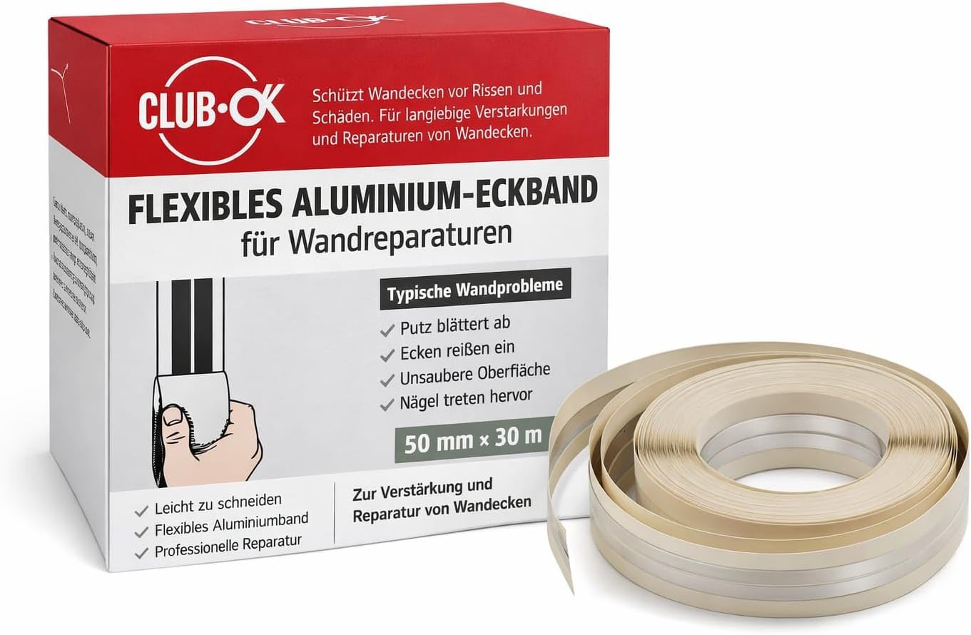 Aluminium Eckband 30 m x 50 mm - Kantenschutzband und Fugenband für Trockenbau und Wandreparatur lnnen- und Außenecken - Flexibles Metallband mit Aluminiumstreifen