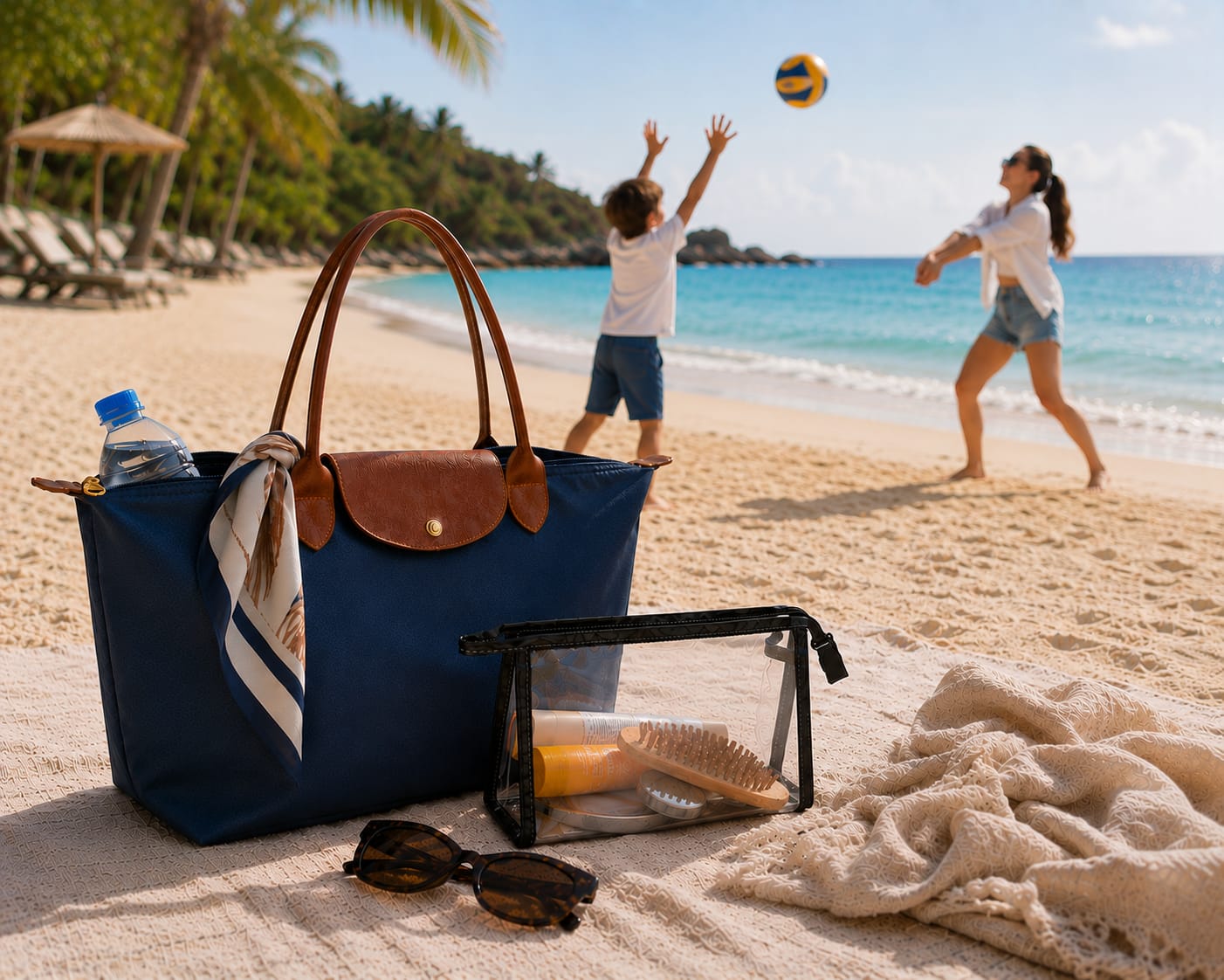 1 Shopper Tasche + 1 Transparente Kosmetiktasche, Damen Taschen Set, Wasserabweisende Schultertasche, Große Handtasche für Alltag, Büro, Reisen, Strand, Einkauf & Urlaub