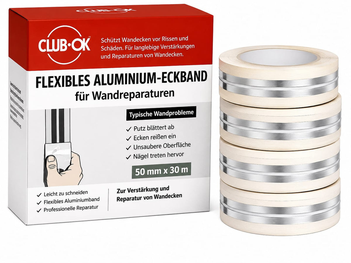Aluminium Eckband 30 m x 50 mm - Kantenschutzband und Fugenband für Trockenbau und Wandreparatur lnnen- und Außenecken - Flexibles Metallband mit Aluminiumstreifen